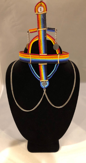 Zoya Crown | Rainbow Crown with Arch, Staff and Drapes | Multicolor Beaded Crown with Decoration | Nile Valley Jewelry | Tribal & Ethnic