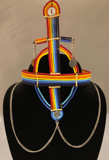Zoya Crown | Rainbow Crown with Arch, Staff and Drapes | Multicolor Beaded Crown with Decoration | Nile Valley Jewelry | Tribal & Ethnic