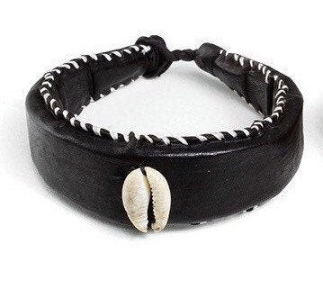Mali Cowrie Shell Leather Bracelet, Black | West African Leather Bracelet | African Fertility Bracelet | Tribal & Ethnic | Afrocentric