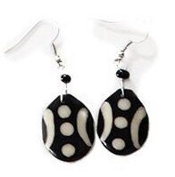 Batik Bone Earrings, Three Dot Oval | Kenyan Dangle and Drop Earrings | Nile Valley Culture | Tribal & Ethnic | Afrocentric