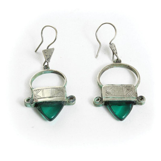 Tuareg Silver Cross of Ingall Earrings, Green Jewel | Handcrafted Berber Earrings | Saharan Jewelry | Tribal & Ethnic | Afrocentric