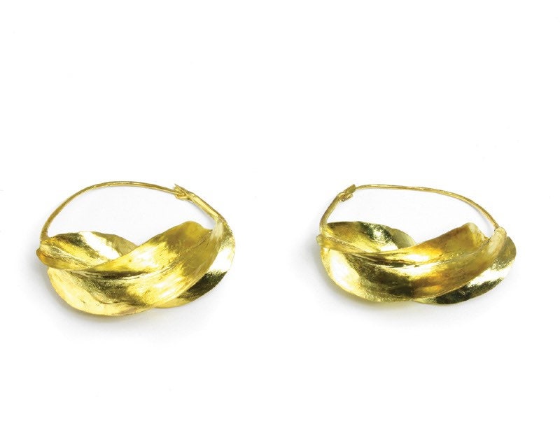 1.5" Handcrafted Fulani Gold Twist Earrings, Large | Handcrafted Earrings | West African Jewelry | Tribal & Ethnic | Afrocentric