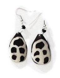 Batik Bone Earrings, Teardrop | Geometric Dangle and Drop Design | Black and White Earrings | Tribal & Ethnic | Afrocentric