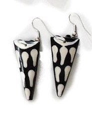 Batik Bone Earrings, Triangle | Black and White Earrings | Geometric Dangle and Drop | Tribal & Ethnic | Afrocentric