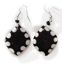 Batik Bone Earrings, Shield | East African Jewelry | Dangle and Drop Earrings | Black and White Earrings | Tribal & Ethnic | Afrocentric