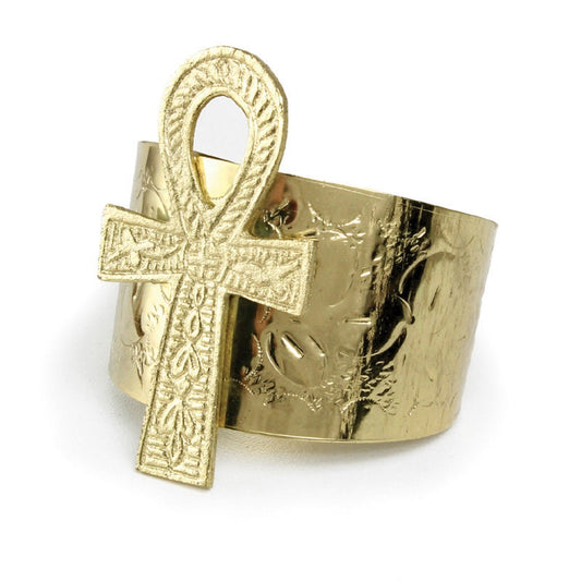 Gold Ankh Cuff Bracelet | Kemetic Cuff Bracelet | Ancient Egyptian Cuff Bracelet | Nile Valley Culture | Tribal & Ethnic | Afrocentric