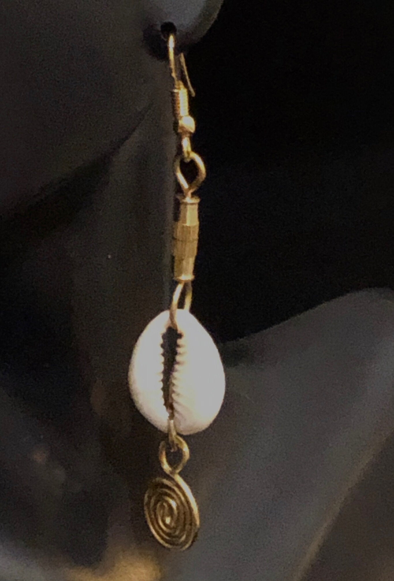Imani Cowry Bone and Brass Earrings | African Dangle and Drop Earrings | Adinkra | Fertility Shell Jewelry | Tribal & Ethnic | Afrocentric
