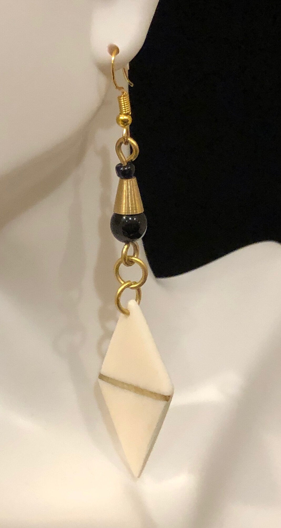 Zuri Geometric Bone Brass and Gold Earrings | African Dangle and Drop Earrings | Tribal & Ethnic | Afrocentric