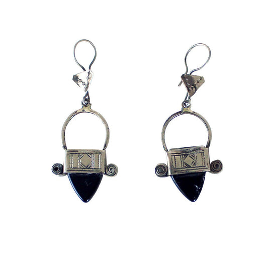 Tuareg Silver Cross of Ingall Earrings, Black Jewel | Handcrafted Berber Earrings | Saharan Jewelry | Tribal & Ethnic | Afrocentric