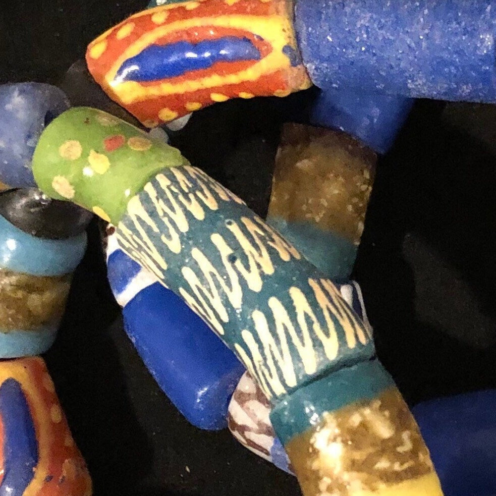 Ashante Bibire Trade Bead Bracelets | Blue Trade Bead Bracelets | Akan African Jewelry | Blue West African Bracelet | Tribal & Ethnic