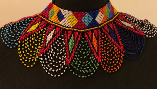 Sekhmet Vibrant Choker, Multicolor Diamond  | African Beaded Choker | Handcrafted African Necklace | Tribal & Ethnic | Afrocentric