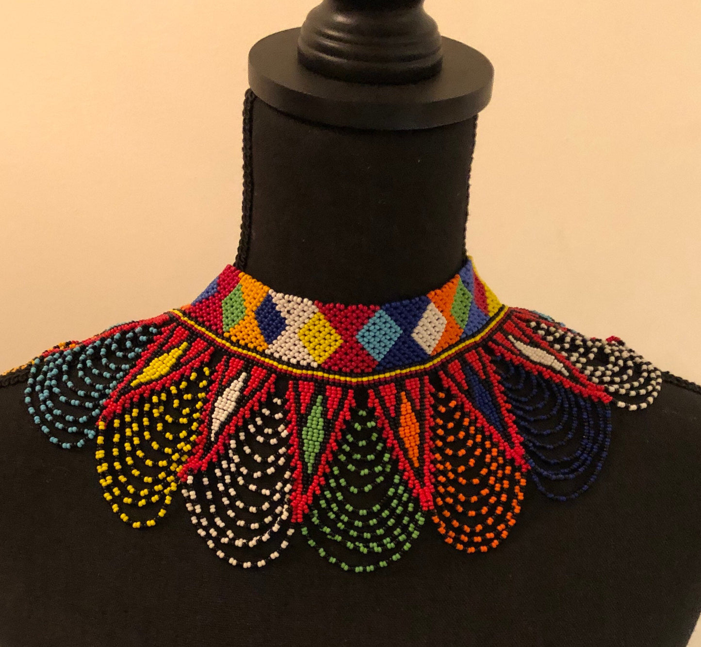Sekhmet Vibrant Choker, Multicolor Diamond  | African Beaded Choker | Handcrafted African Necklace | Tribal & Ethnic | Afrocentric