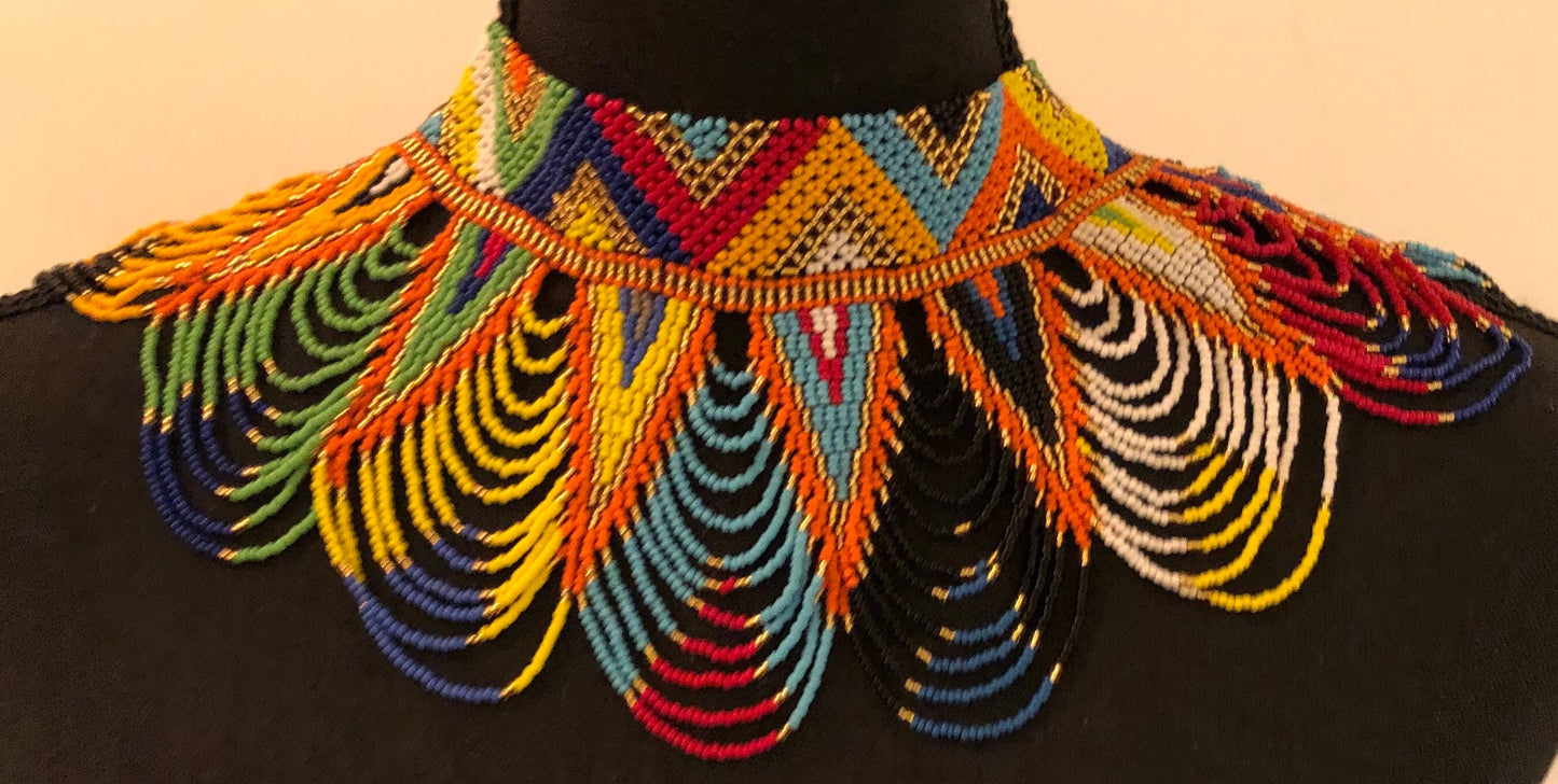 Sekhmet Vibrant Choker, Multicolor Triangles | African Beaded Choker | Handcrafted African Necklace | Tribal & Ethnic | Afrocentric
