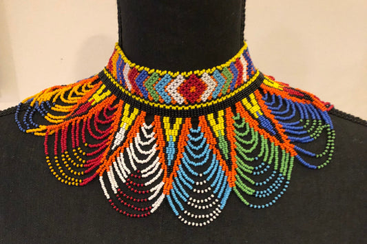 Sekhmet Vibrant Choker, Zig Zag Multicolor  | African Beaded Choker | Handcrafted African Necklace | Tribal & Ethnic | Afrocentric