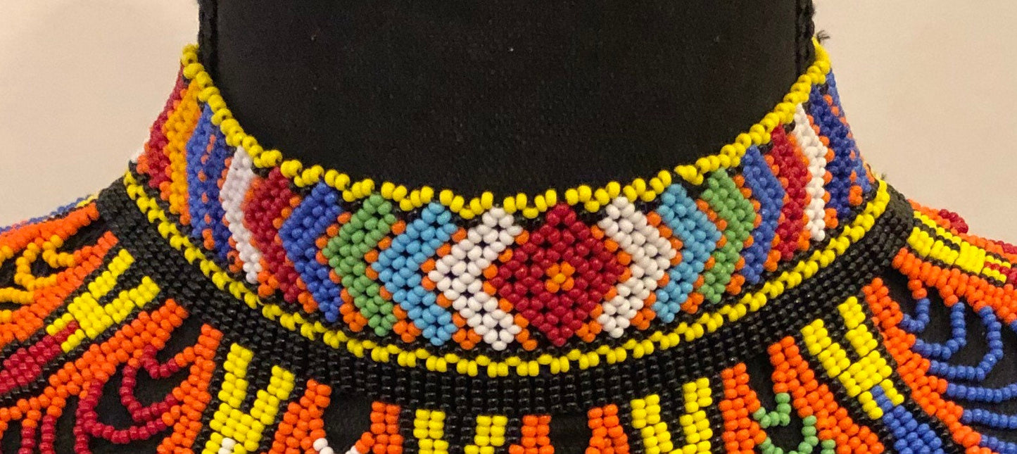 Sekhmet Vibrant Choker, Zig Zag Multicolor  | African Beaded Choker | Handcrafted African Necklace | Tribal & Ethnic | Afrocentric