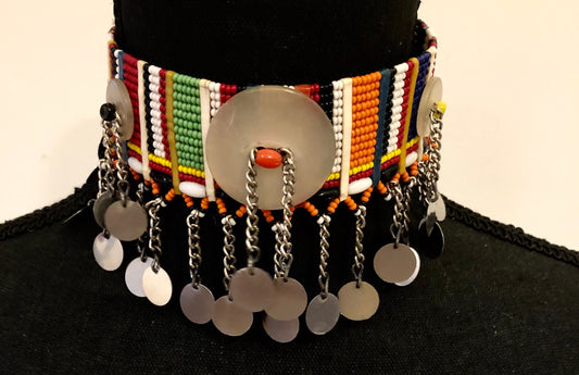 Tiye's Favorite Beaded Choker with Metal Buttons | East African Beaded Choker with Metal Button | Nile Valley Jewelry | Tribal & Ethnic