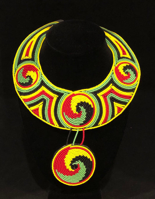 Rasta Beaded Leather Necklace | African Leather Beaded Necklace | Rastafarian Necklace | Tribal & Ethnic | Afrocentric