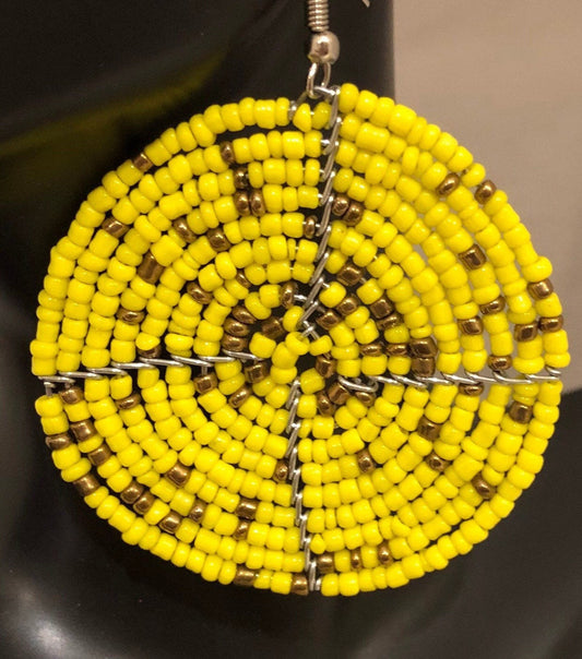 East African Maasai Beaded Round Earrings, Yellow | East African Handcrafted Jewelry | Nile Valley Jewelry | Tribal & Ethnic