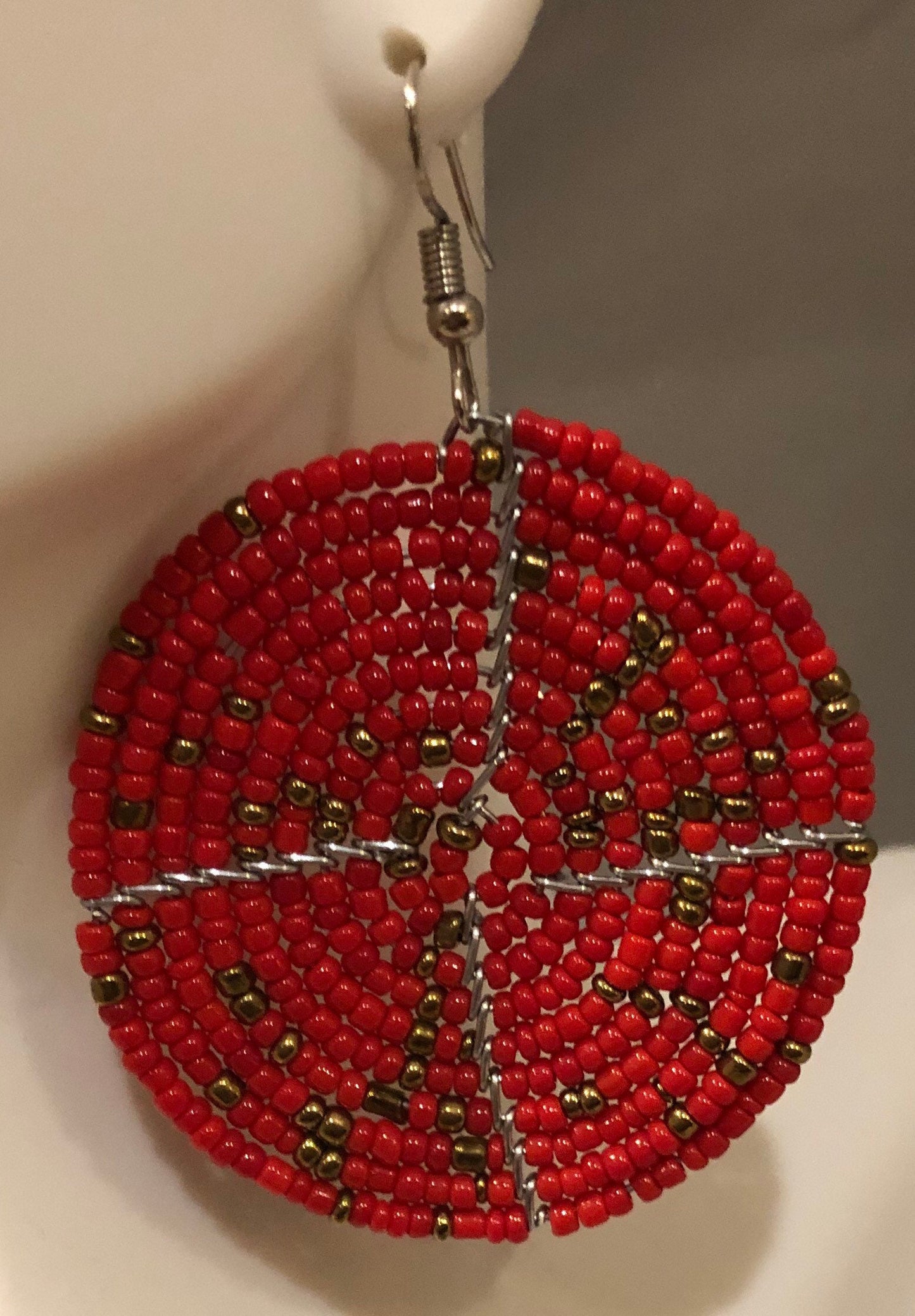 East African Maasai Beaded Round Earrings, Red | East African Handcrafted Jewelry | Nile Valley Jewelry | Tribal & Ethnic