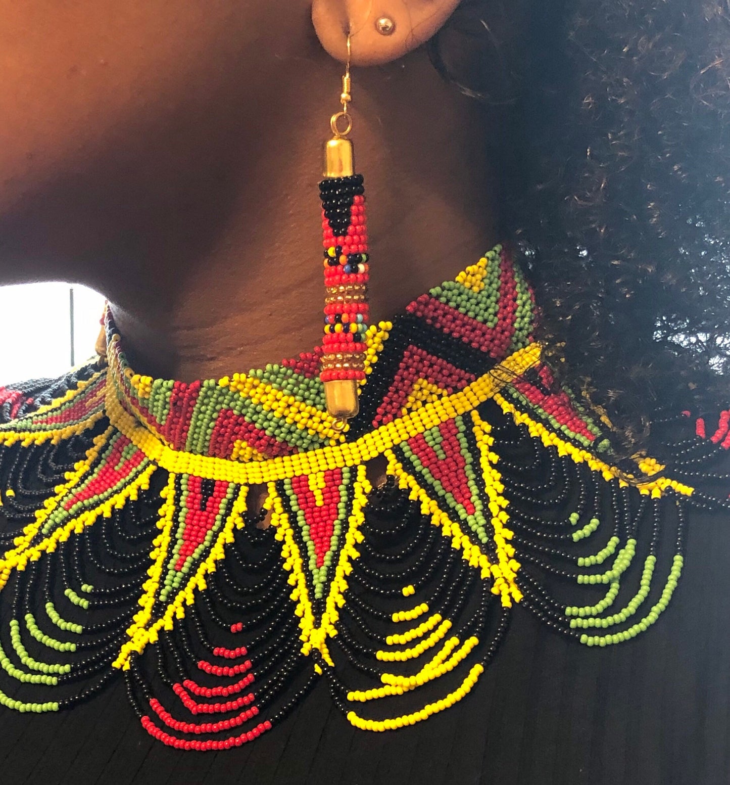 Sekhmet Vibrant Choker, Rasta Style | African Beaded Choker | Handcrafted African Necklace | Tribal & Ethnic | Afrocentric