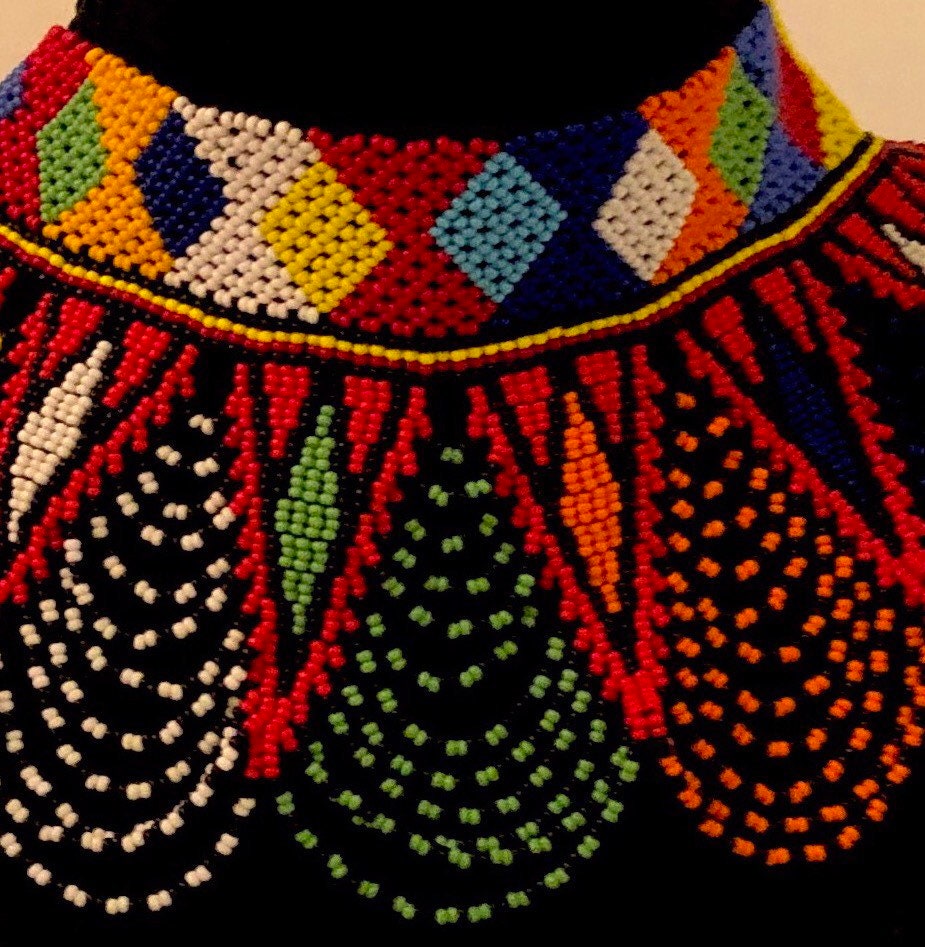 Sekhmet Vibrant Choker, Multicolor Diamond  | African Beaded Choker | Handcrafted African Necklace | Tribal & Ethnic | Afrocentric