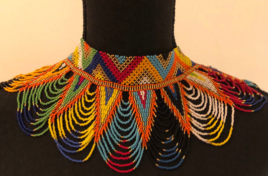 Sekhmet Vibrant Choker, Multicolor Triangles | African Beaded Choker | Handcrafted African Necklace | Tribal & Ethnic | Afrocentric