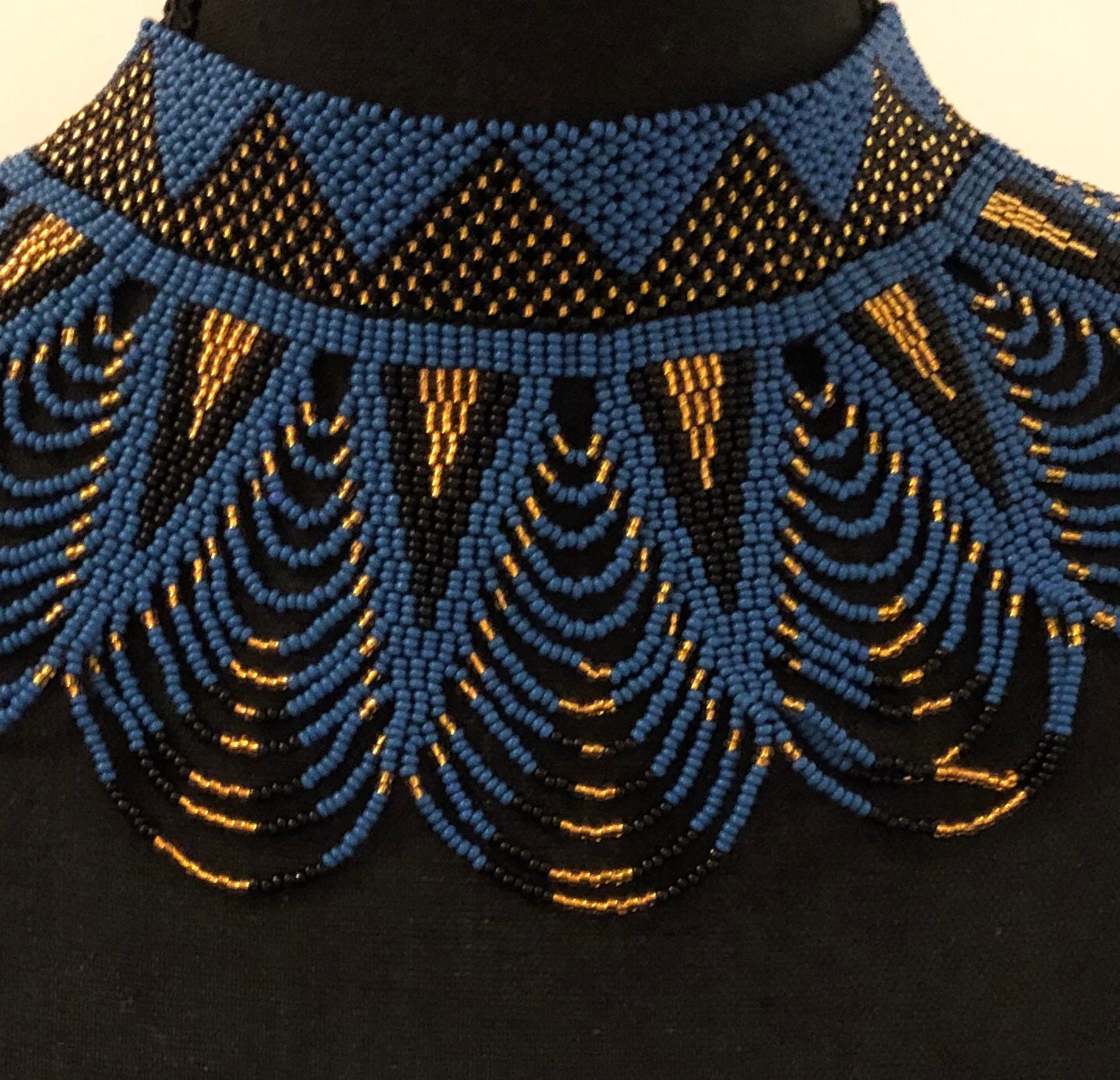 Sekhmet Vibrant Choker, Blue Black and Gold | African Beaded Choker | Handcrafted African Necklace | Tribal & Ethnic | Afrocentric