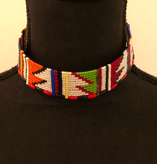 East African Maasai Beaded Choker with Trim | East African Beaded Choker | Nile Valley Jewelry | Tribal & Ethnic | Afrocentric