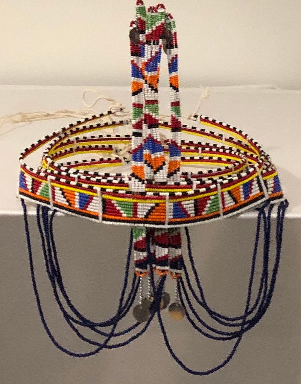 Selah Crown | Crown with Staff and Drapes | Multicolor East African Beaded Crown with Decoration | Nile Valley Jewelry | Tribal & Ethnic