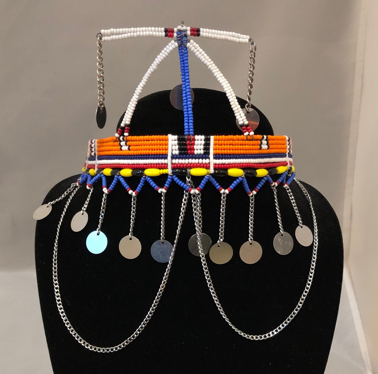 Tanji Crown | Crown with Arch, Tassels and Drapes | East African Crown with Decoration | Nile Valley Jewelry | Tribal & Ethnic | Afrocentric
