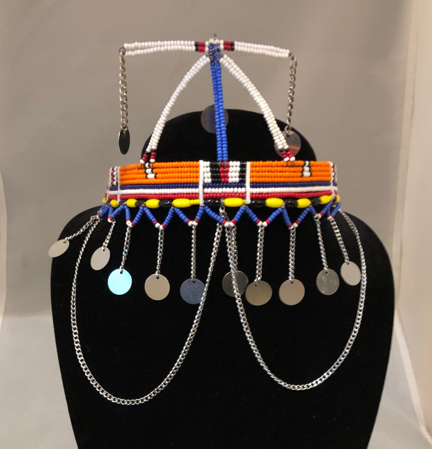 Tanji Crown | Crown with Arch, Tassels and Drapes | East African Crown with Decoration | Nile Valley Jewelry | Tribal & Ethnic | Afrocentric