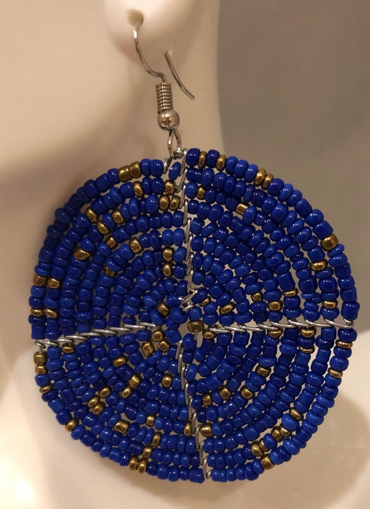 East African Maasai Beaded Round Earrings, Dark Blue | East African Handcrafted Jewelry | Nile Valley Jewelry | Tribal & Ethnic