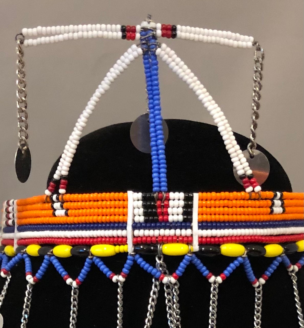 Tanji Crown | Crown with Arch, Tassels and Drapes | East African Crown with Decoration | Nile Valley Jewelry | Tribal & Ethnic | Afrocentric
