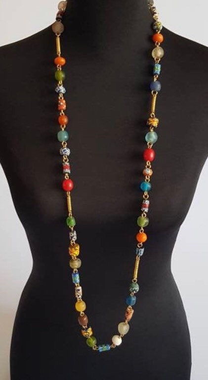 Krobo Glass Beaded Necklace | African Modern Bead Necklace | West African Abstract Jewelry | Tribal & Ethnic | Afrocentric