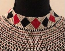 Sheba Shoulder Necklace, White with Diamond Pattern | Handcrafted African Beaded Shoulder Necklace | Tribal & Ethnic | Afrocentric