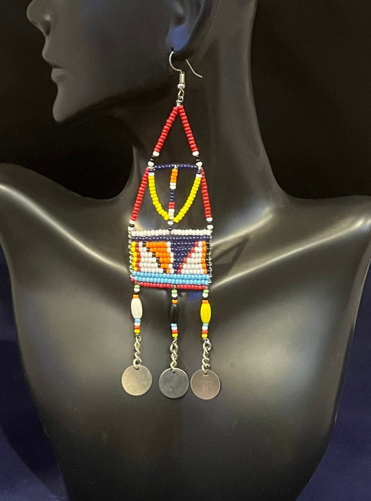 Kandake Drop & Dangle with Tassels Earrings | Maasai Drop & Dangle with Tassels Earrings | Nile Valley Jewelry | Tribal & Ethnic | Afrocentric
