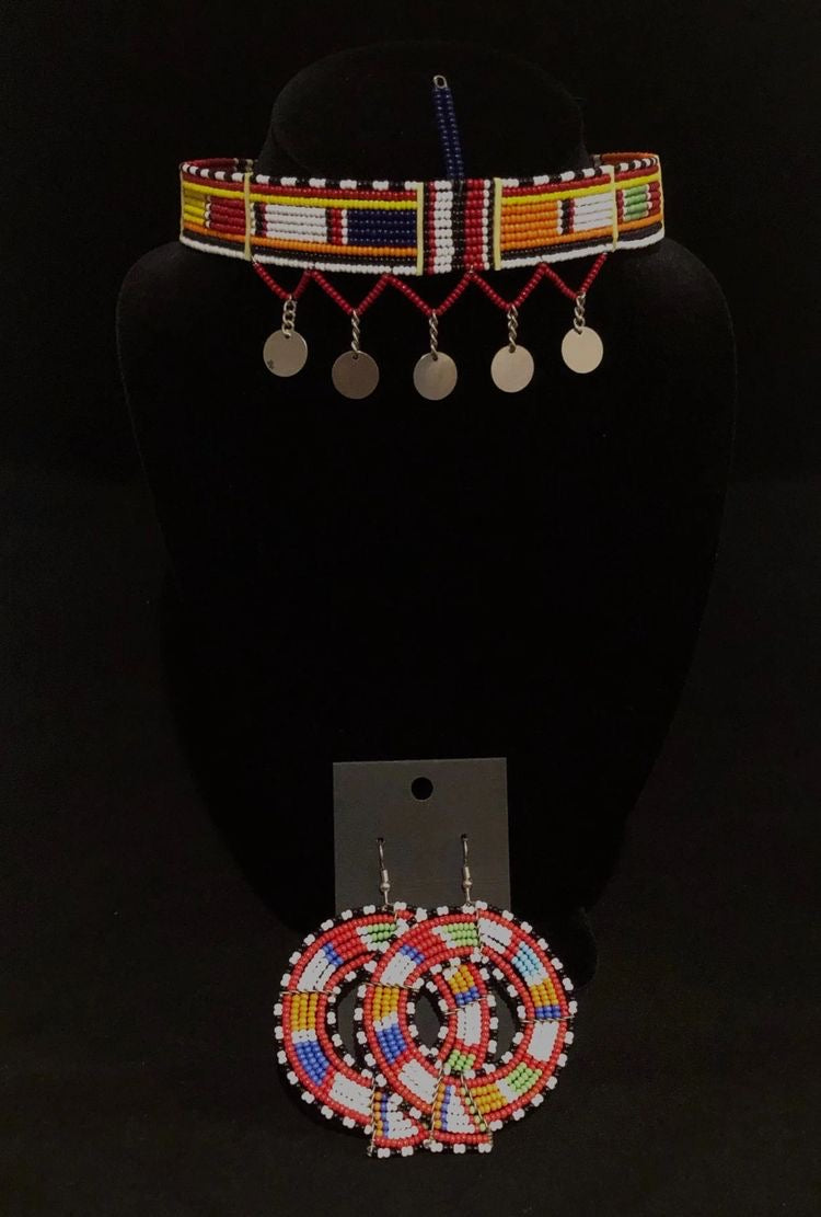 Kandake Maasai Beaded Choker Bead with Metal Tassels | East African Beaded Choker with Tassels | Nile Valley Jewelry | Tribal & Ethnic | Afrocentric