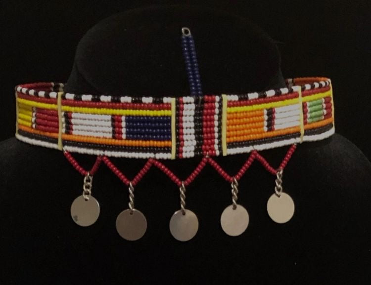 Kandake Maasai Beaded Choker Bead with Metal Tassels | East African Beaded Choker with Tassels | Nile Valley Jewelry | Tribal & Ethnic | Afrocentric