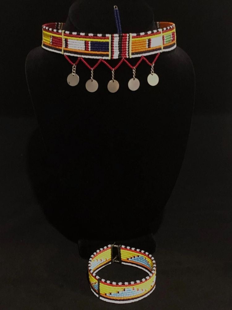 Kandake Maasai Beaded Choker Bead with Metal Tassels | East African Beaded Choker with Tassels | Nile Valley Jewelry | Tribal & Ethnic | Afrocentric