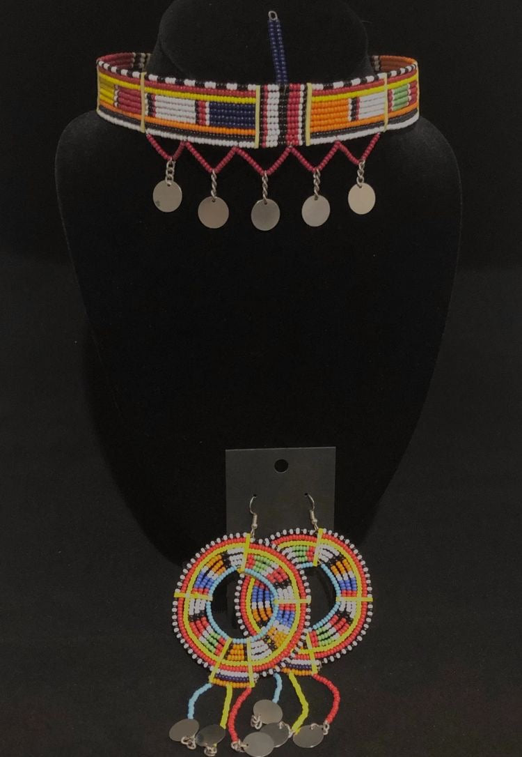 Kandake Maasai Beaded Choker Bead with Metal Tassels | East African Beaded Choker with Tassels | Nile Valley Jewelry | Tribal & Ethnic | Afrocentric